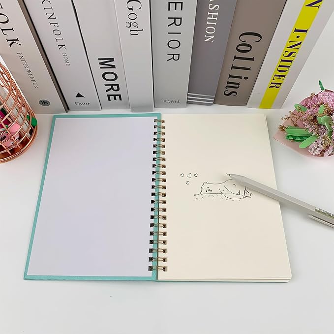 DSTELIN Sketch Coil Notebook Set, 120 Pages (60 Sheets), 2-Pack with 1 Pink and 1 Green Hardcover, 1150GSM Cardstock, 7.5 x 5.1 Inches, 100GSM Paper