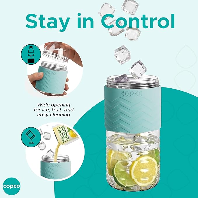 Copco Hydra 16.9 oz Water Bottle, Set of 2 – Leak Proof, BPA Free Tritan, Dishwasher Safe, Twist-Open Body, Non-Slip Silicone Grip, Perfect for Travel, Gym & Daily Use (Robin Egg Blue)