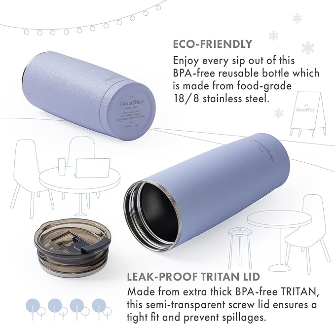 GRANDTIES Insulated Coffee Tumbler Cup w/Tritan Lid | Leak Proof, Reusable, Double Walled Vacuum Stainless Steel Travel Mug | Thermal Cups for Hot and Cold Drinks | 20oz | Sanctuary, Snowy Texture