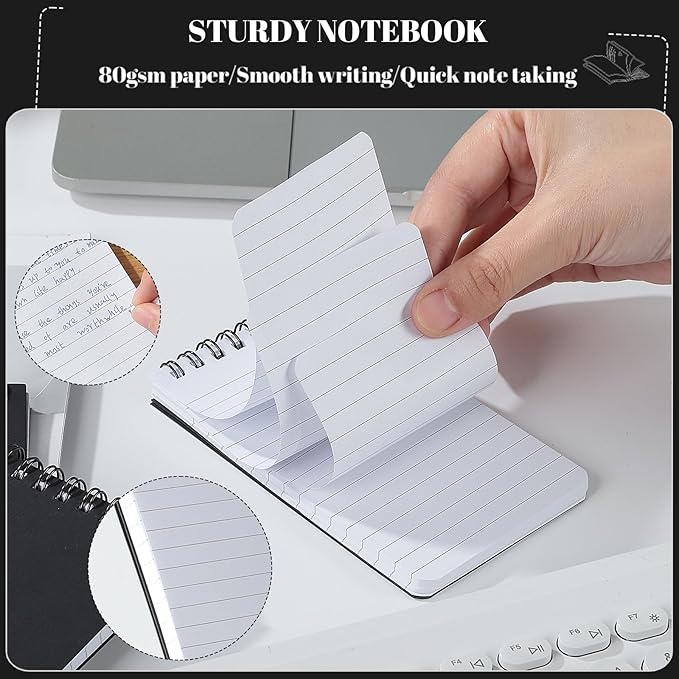 Thboxes 8 Pack Pocket Notebooks, 3 x 5 Spiral Notepads Mini Notebook 60 Sheets/120 Pages Small Notepads with Lined Pages Memo Pads for Nurse Gifts School College Office Home (Black)