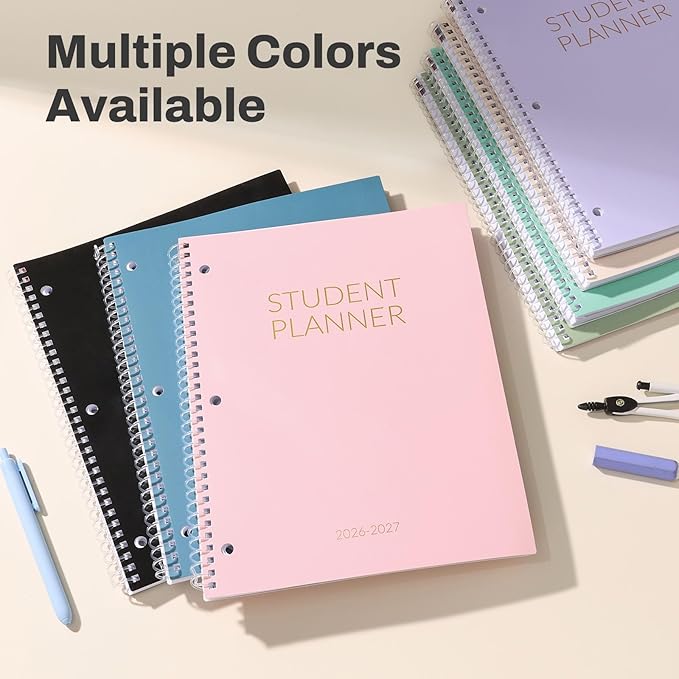 SUNEE Student Planner 2026-2027, Academic Weekly & Monthly School Planner, July 2026 - June 2027, 8.5" x 11" Lesson Plan Book with Weekly Goals, Monthly Tabs, Bookmark & 3-Hole Punch, Mint Green