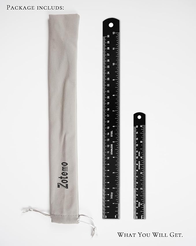 Metal Ruler 12 Inch and 6 Inch with Metric Scales Millimeter, Centimiter, and Conversion Table, Easy to Read Straight Edge Starts at 0, Stainless Steel Rule for School and Office, 2 Pack