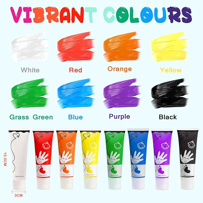 Washable Finger Paint for Toddlers with Sponge Head, Safe Non-Toxic 8 Colors Large Capacity (2.54fl Oz), Baby Safe Paint Art Supplies Preschool Learning, Easter Gift for Kid Ages 1+