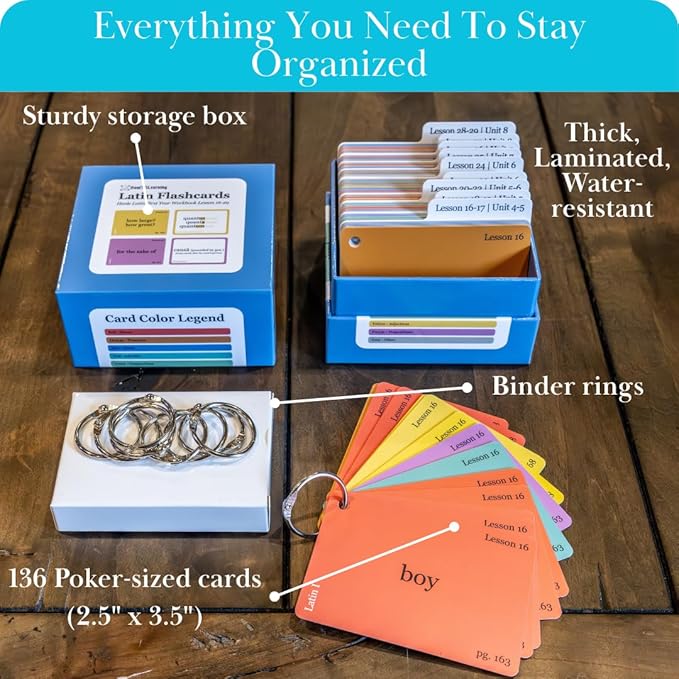 Latin Flashcards for Henle First Year – 240 Vocabulary Cards for Challenge B (Lessons 16–29) – Color-Coded Latin Study Cards for Homeschool & Classical Classroom