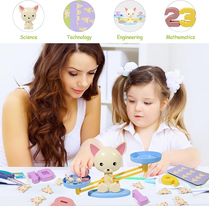 Puppy Balance Counting Toys, Cool Math Learning Games for Boys and Girls, Educational Number Toy Preschool Puppy Balance Counting Toy, Fun Children's Gift STEM Math Games Toys for Kids Age 3+(63 PCS)