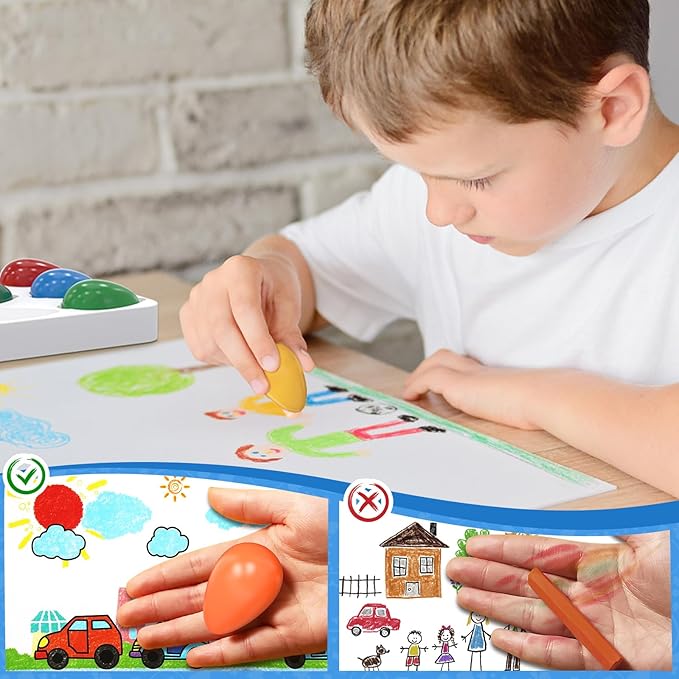 9 Colors Easter Egg Crayons for Kids, Easy Grip Palm-Grasp Washable Drawing Tools, Great Gift for Kids 3+, Drop-Resistant First Art Supplies, Birthday Gifts for Boys Girls