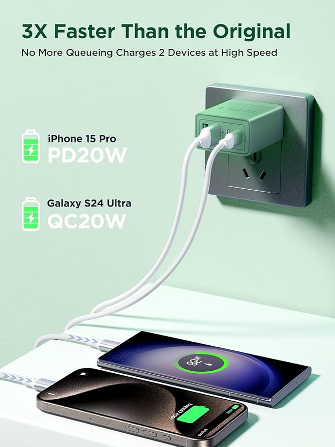 USB C Wall Charger, 40W Fast USB C Charging Block 4-Port PD Power Adapter + QC Wall Plug Multiport USB Charger Type C Charging Block Cube for iPhone 17 16 15 14 13 12 11 Pro Max XR XS 8 7