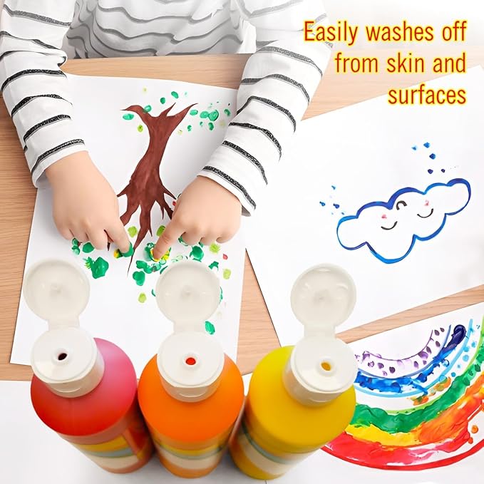 EXTRIC Washable Paint for Kids, (6 Colors of 8 oz) Kids Tempera Paint 6 Paint Cups & 6 Brushes Non-Toxic Mess-Free Finger Painting for toddlers & Kids, Art Supplies