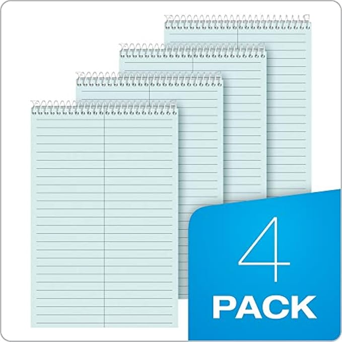 Tops Prism Steno Pads, Gregg Ruled, 6" x 9" Shorthand Writing Pad, Blue Paper, Spiral Bound Notepad, Perforated Pages, 80 Sheets, 4 Pack (80284)