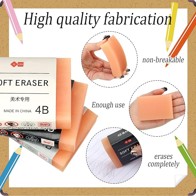 Outus 3 Pcs Extra Large 4B Soft Erasers 3 x 2 Inches Graphite Pencil Low Dust Rubber Orange Block Cube Art Erasers for Drawing Writing Sketching Drafting Artists Office Home