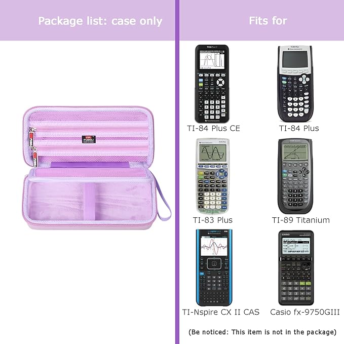 FBLFOBELI Hard Case for Texas Instruments TI-84 Plus CE/TI-84 Plus/TI-83 Plus/Casio fx-9750GIII Color Graphing Calculator, Mesh Pocket for Pens, Cables and Other Accessories (Case Only) (Purple)