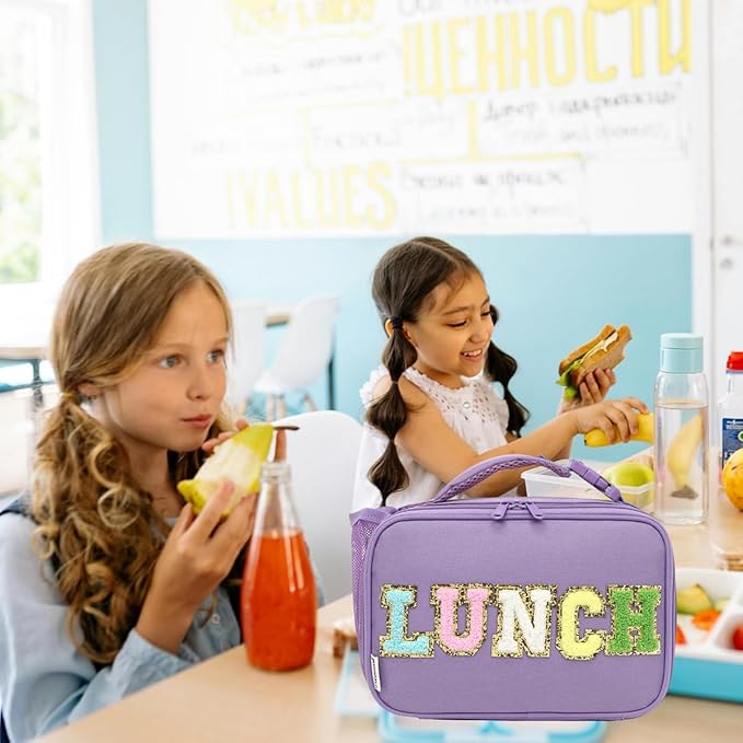 GYEUKHAM Insulated Lunch Box for School, Thermal Reusable Durable Freezable Lunch Bags for Kids Boys Girls Men Women - Small Soft Cooler Portable Lunch Tote Kit for Work Picnic Travel,Purple Alphabet