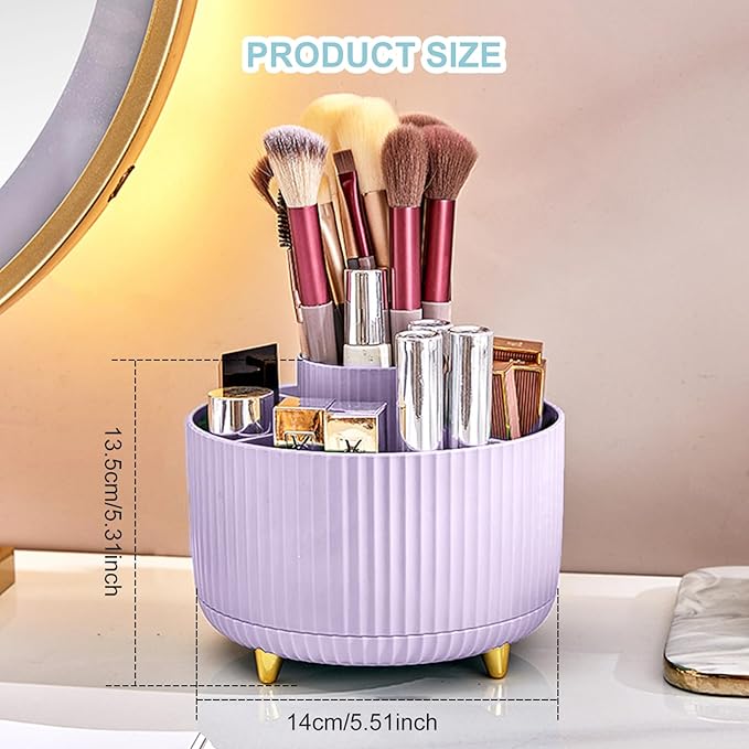 Cayxenful Pencil Holder For Desk,5 Slots 360°Degree Rotating Desk Organizers And Accessories,Desktop Storage Stationery Supplies Organizer, Cute Pencil Cup Pot For Office, School, Home (I-Purple)