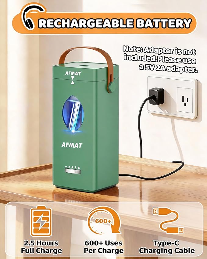 AFMAT Electric Pencil Sharpener, Rechargeable & Cordless, Fully Automatic Pencil Sharpener for Classroom, Auto in & Out, 5 Sharpness Modes, Heavy Duty Sharpeners for 6-12mm No.2/Jumbo Pencils PSC7