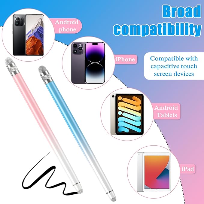 Bopomofo 2PCS Stylus Pens for Touch Screens,Stylus Pen for iPhone/iPad/Tablet Android/Microsoft Surface,Compatible with Touch Screens(White Pink/White Blue)