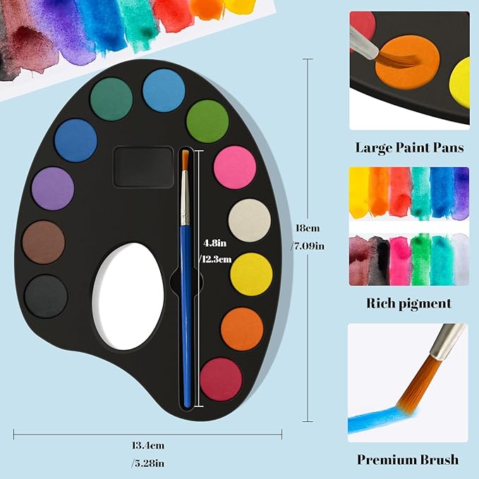 OSIMIG 48 Pack Watercolor Paint Set Bulk, with 12 Vibrant Colors and 48 Brushes, Washable Water Color Paint Sets for Adults, Valentines Day Gifts for Kid, Valentines Party Favors, School Classroom Supplies