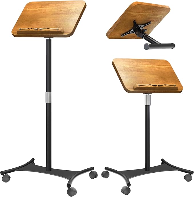 NAMON Rolling Floor Book Stand for Reading, 100% Solid Wood, Height Adjustable 16.5"-51", Floor Reading Stand with 4 Lockable Casters & Page Clip for Books, Sheet Music (Rolling / 2-in-1, 10" x 15")