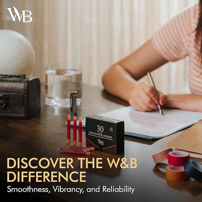 Wordsworth & Black Fountain Pen Ink Refills - Set of 30 Orange Ink Cartridges - International Standard Size - Length APPR 2.3" - Base Diameter APPR 0.24 Inch - Disposable and Generic