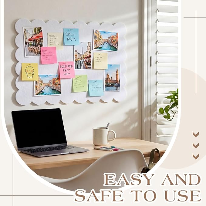 Mooliwe Scalloped Felt Bulletin Board 24 x 18 Inches Foldable White Pin Cork Board Alternative for Wall, 2' x 1.5' Trifold Picture Vision Self Adhesive Bulletin Decorative
