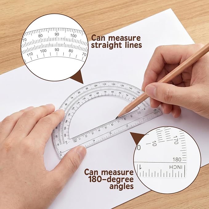 3Pcs Clear Protractor and Compass Set, Plastic Ruler, 12" Plastic Ruler with 180 Degree Protractor and Stainless Steel Compass Geometry Tool for Students, Office Use