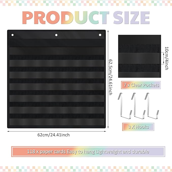119 Pcs Classroom Calendar Pocket Chart Black Monthly Bulletin Board Set Seasons Festival Weather Farmhouse Calendar Set for Classroom Decoration Back to School Supplies(Pastel Checkerboard)