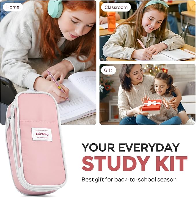 Nicpro 45PCS Mechanical Pencils with 462 Lead Refills (Pink) | 0.5mm-2.0mm Cute Mechanical Pencil Pet, School Supplies Stationary Set with Pencil Case for Girl Note-Taking & Back to School