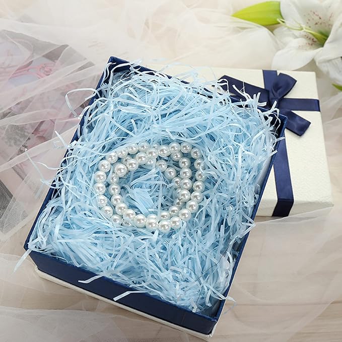 Raffia Paper Shreds, 100g Shredded Paper for Gift Box, Crinkle Cut Paper Shred Filler for Gift Wrapping & Basket Filling(Light Blue)