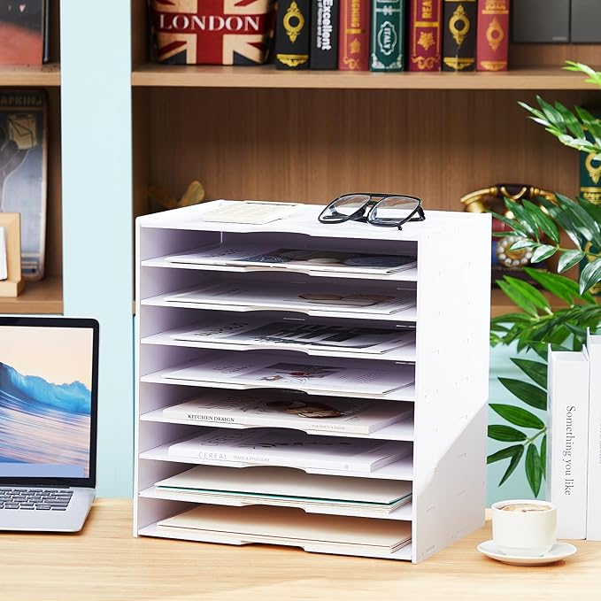 Juexica 9 Tier Scrapbook Paper Trays Organizer 14.2 x 10 x 15.4 Inch Stackable Paper Storage for Desk Desktop File Organizer for Home Office Classroom Decorations