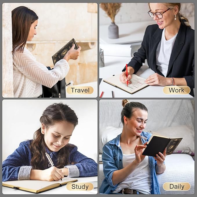 Dotted Journal for Women Men, 192 Pages A5 Notebook Journal, Hardcover Notebook with 100Gsm Thick Pages, Leather Note Book for Writing, Travel, Business, Office, Prayer 5.7 x 8.3,Black