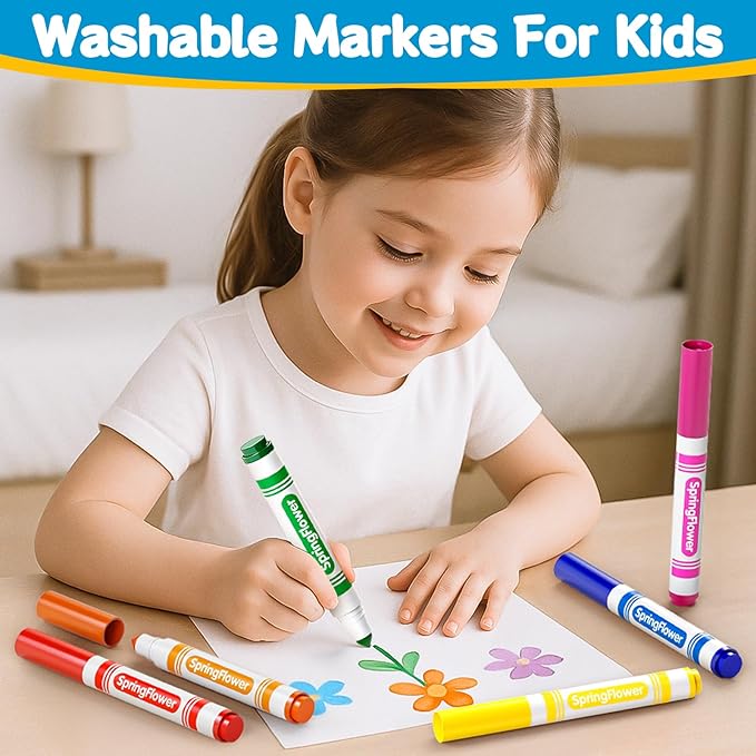 SpringFlower 240 Count Washable Markers Bulk, Markers Bulk Back to School Classroom Supplies In 12 Assorted Colors, Broad Tip for Kids, Classroom School Teacher Must Haves