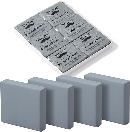 Mr. Pen- Kneaded Erasers, 1.44" x 1.36", 6 Pack, Gray, Soft Moldable Art Erasers for Charcoal, Graphite & Pastel Drawing, Precision Highlighting, Smudge Control, Easy Shaping for Artists & Students