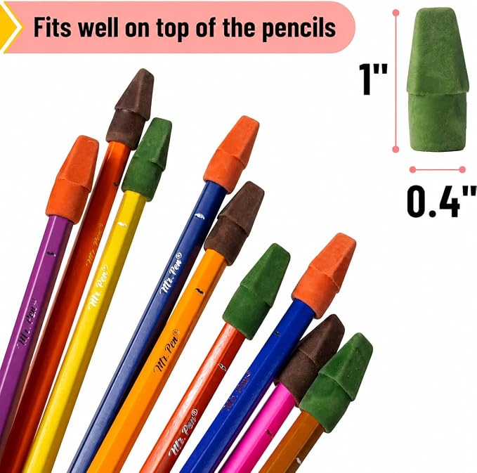 Mr. Pen- Pencil Erasers Toppers, 30 Pack, Colorful