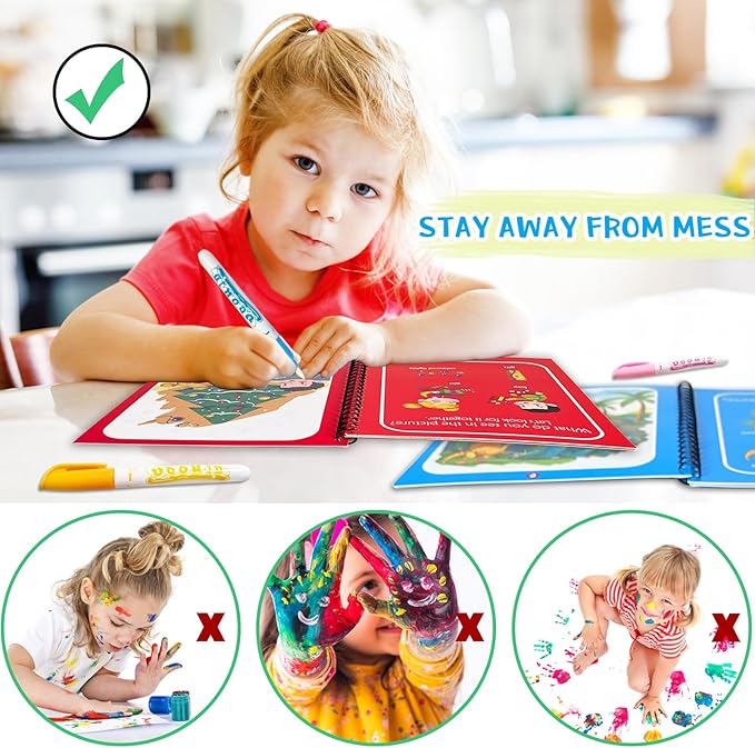 Dduolammng 12 Pack Water Coloring Books, Reusable Water Painting Book for Toddlers, Educational Learning Kits Gifts