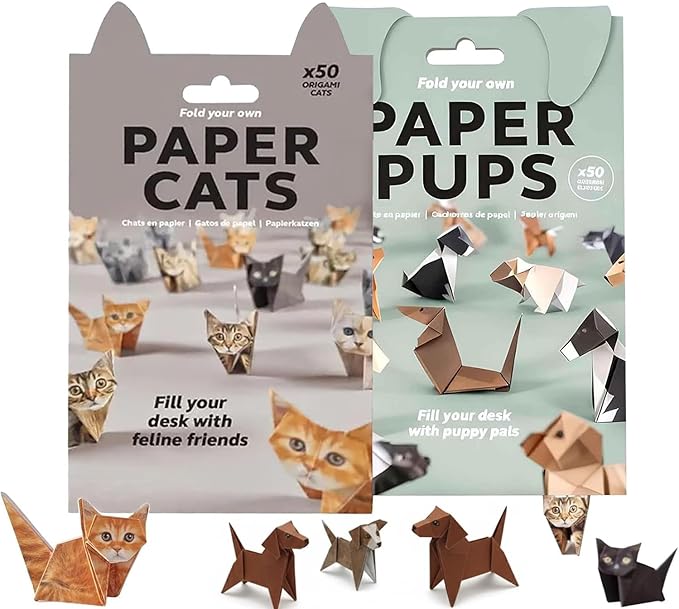2 Paper Cats DIY Origami Paper Cats Dogs,100 Sheets 3D Origami Paper for Adults,Fun Craft Activity,Desk Decoration Creative Gift for Cat Lovers