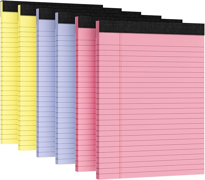 6pcs Legal Pads 8.5 x 11, Notepads 8.5 x 11 Inch, Color Note Pads Clear Print Writing Pads of Paper, Memo Pads , Perforate Legal Notepads Paper , Wide Ruled Lined with Sturdy Back,30 Sheets/Pack