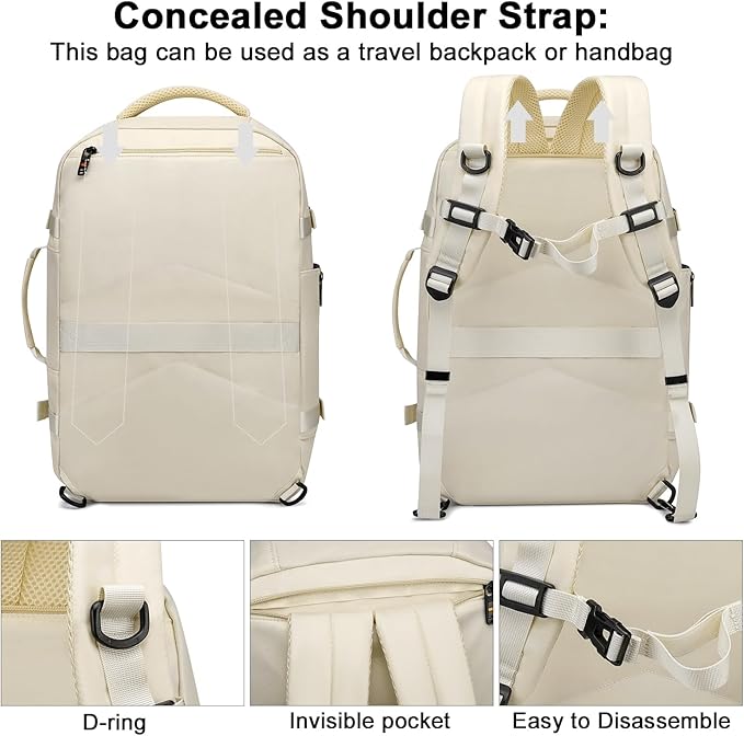 Asenlin Travel Backpack for Women Men,Flight Approved Carry On Luggage 40L Water Resistant Business Laptop Backpacks Fits TSA 17.3 Inch Computer College Weekender Outdoor Hiking-White
