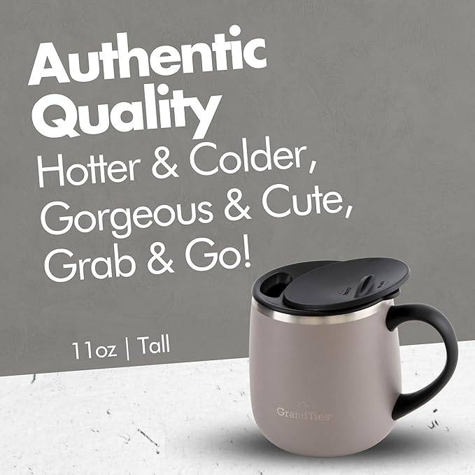 GRANDTIES 11oz Insulated Coffee Mug with Sliding Lid, Wine-Glass Shape Thermal Tumbler with Double Walled Vacuum Stainless Steel to Keeps Beverages Hot or Cold (Caffè Latte)