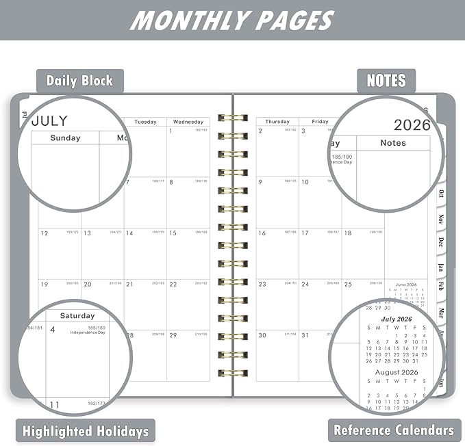 2026-2027 Planner/Calendar - Academic Planner 2026-2027, Planner Weekly and Monthly, July 2026 - June 2027, A5(6" x 8.4"),Grey, Planner Book with Tabs, Strong Twin-Wire Binding, Inner Pocket, Ideal for Office School Supplies, Enterprise