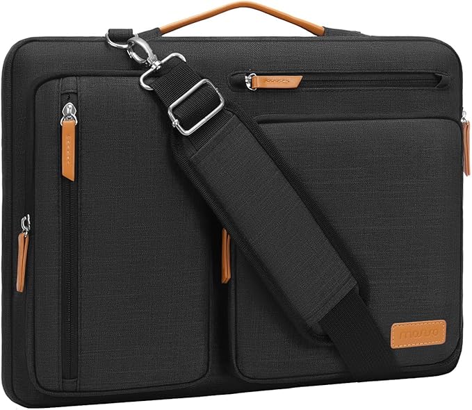 MOSISO 360 Protective Laptop Shoulder Bag,13-13.3 inch Computer Bag Compatible with MacBook Pro 14, HP, Dell, Lenovo, Asus Notebook,Side Open Messenger Bag with 4 Zipper Pockets&Handle, Black
