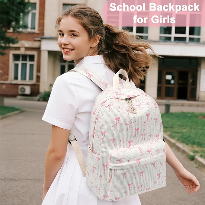 BTOOP School Backpack for Teens Large Corduroy Bookbag Lightweight 15.6 inch Laptop Bag for Girls Women Casual High School College