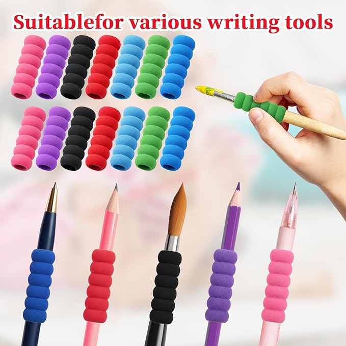 14-Pack Pencil Grips for Kids Handwriting - 7-Colored Foam Grip Tubing - 1.5 Inch Long Handwriting Pencil Holder - Ergonomic Writing Aid For Lefties And Righties - for Children,Kids and Adults