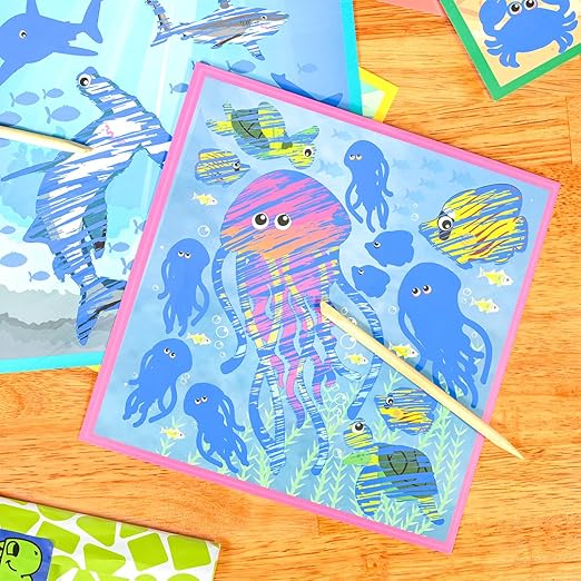 READY 2 LEARN Magic Scratch Paper - Sea Life - 10 Vibrant Scenes - Scratch Art for Kids - Reveal Colorful, Underwater Designs