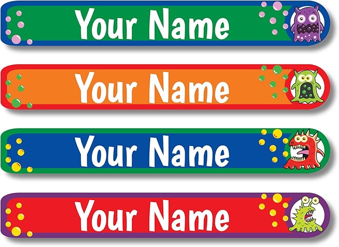 Lovable Labels Personalized Labels for Kids (120 Labels) - Waterproof Dishwasher Safe Peel and Stick Labels are Great for School Supplies Daycare Camp Bottles (Monster Mash)