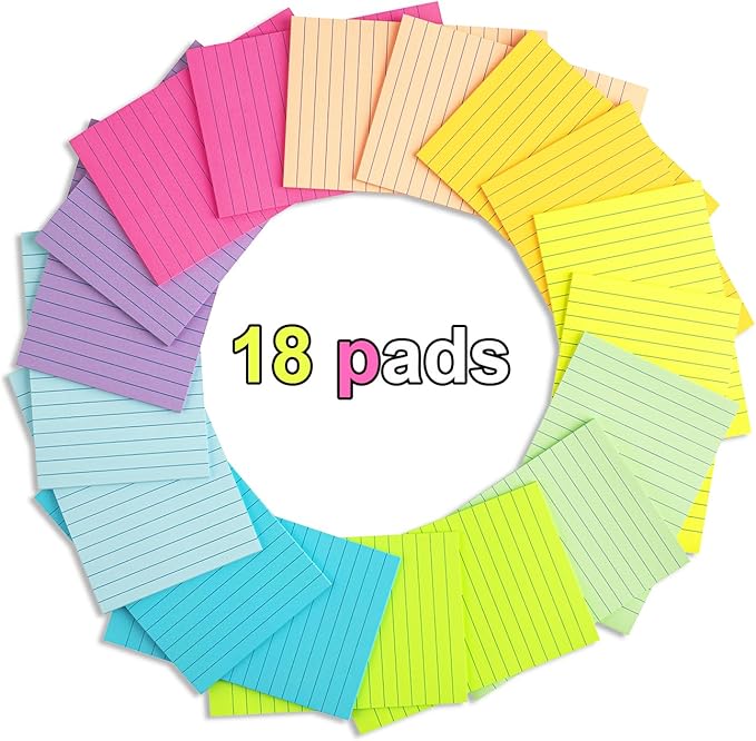 (18 Pack) Lined Sticky Notes 4x6 in,Bright Large Notepads with Lines