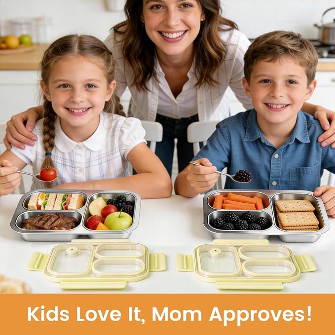 Premium 25oz SUS316L Stainless Steel Lunch Box Bento Box - Reusable Metal Snack Containers with Lids for Kids & Adults - Daycare/School/Work/Travel - Superior Corrosion-resistant (Yellow)