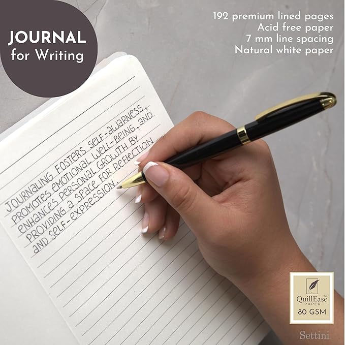 SETTINI Lined Journal, Ideal for Journaling - A5 Vegan Leather Notebook, 192 Archival-Quality Pages, QuillEase Bleed-Free Paper, Inner Pocket & Bookmark - White Heart