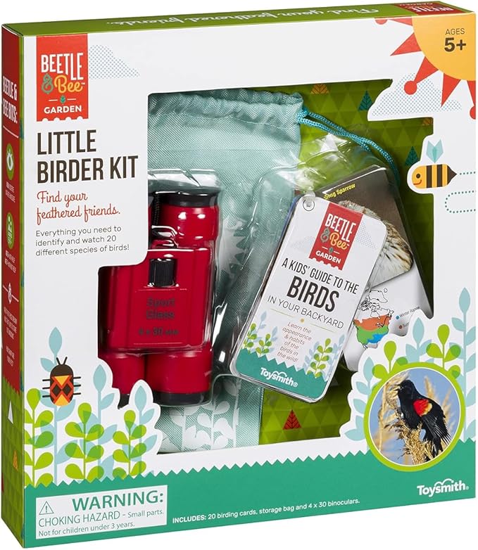 Little Birder Bird Watching Set for Kids, Outdoor Explorer Kit with 4x30 Binoculars, STEM Nature Toy for Backyard Travel Activities Ages 5+ - Beetle & Bee