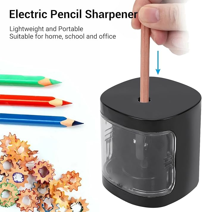 Fockety Electric Pencil Sharpener, Automatic Battery Operated with for 6-8mm Pencils School Office Home Art Supplies Portable Transparent Shavings Container