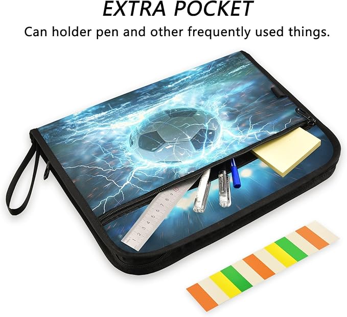 Football Lightning 13 Pocket File Organizer Expanding File Folder with Front Pouch Portable Business File Storage Document Organizer Folder with Zipper