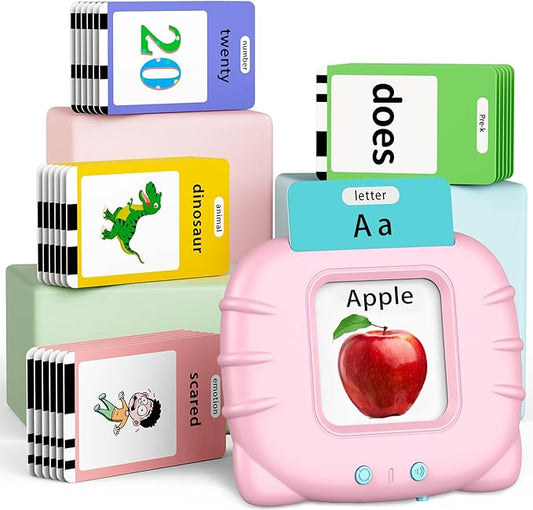 Eaever 580 Pre-K Sight Words Talking Flash Cards with Dolch Words,Letters/Number Flash Cards 1-100 Kindergarten, Pocket Speech Toys, Educational Learning Gifts for 3 4 5 6 Year Old Girls, Pink